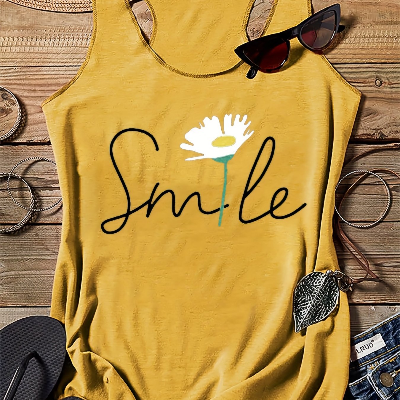 Casual Letter Print & Flower Graphic Tank Top For Women Girls