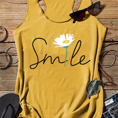 Casual Letter Print & Flower Graphic Tank Top For Women Girls