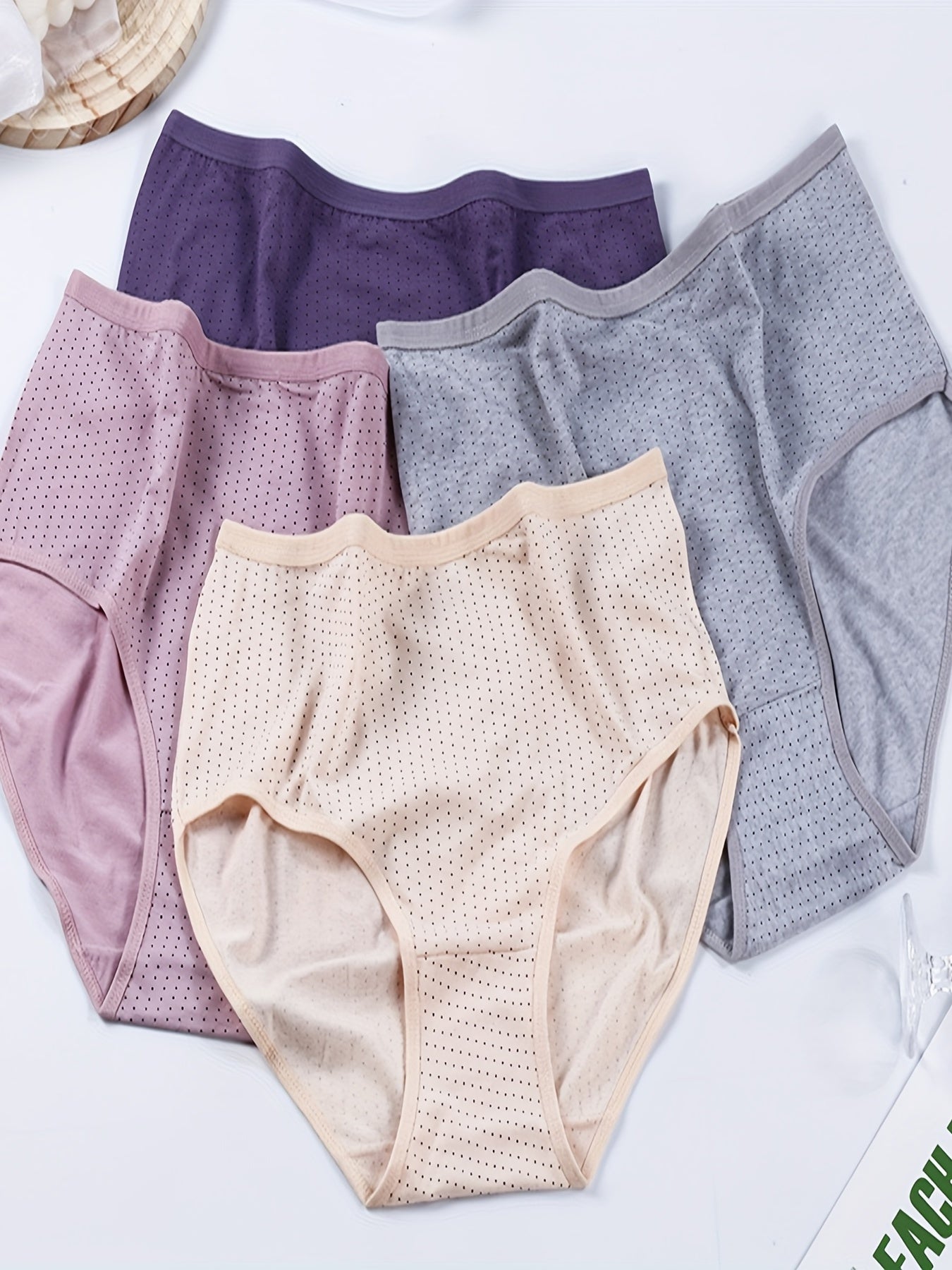 4 Pack Plus Size Basic Panties Set Women's Plus Pin Dot Print Underwear