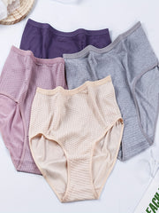 4 Pack Plus Size Basic Panties Set Women's Plus Pin Dot Print Underwear