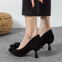 Bow Decor Kitten Heels Pointed Toe Low Heels Court Pumps