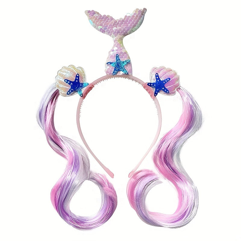 Girls Mermaid Unicorn Wig Sequin Headband Costume Dress Up Party Hair Accessorie
