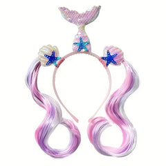 Girls Mermaid Unicorn Wig Sequin Headband Costume Dress Up Party Hair Accessorie