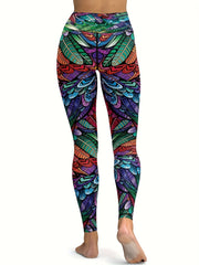 Plume Print Yoga Fitness Leggings High Waist Sports Pants