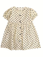 Toddler Girls Polka Dots Print Puff Sleeve Dress For Party Vacation 2-6Y