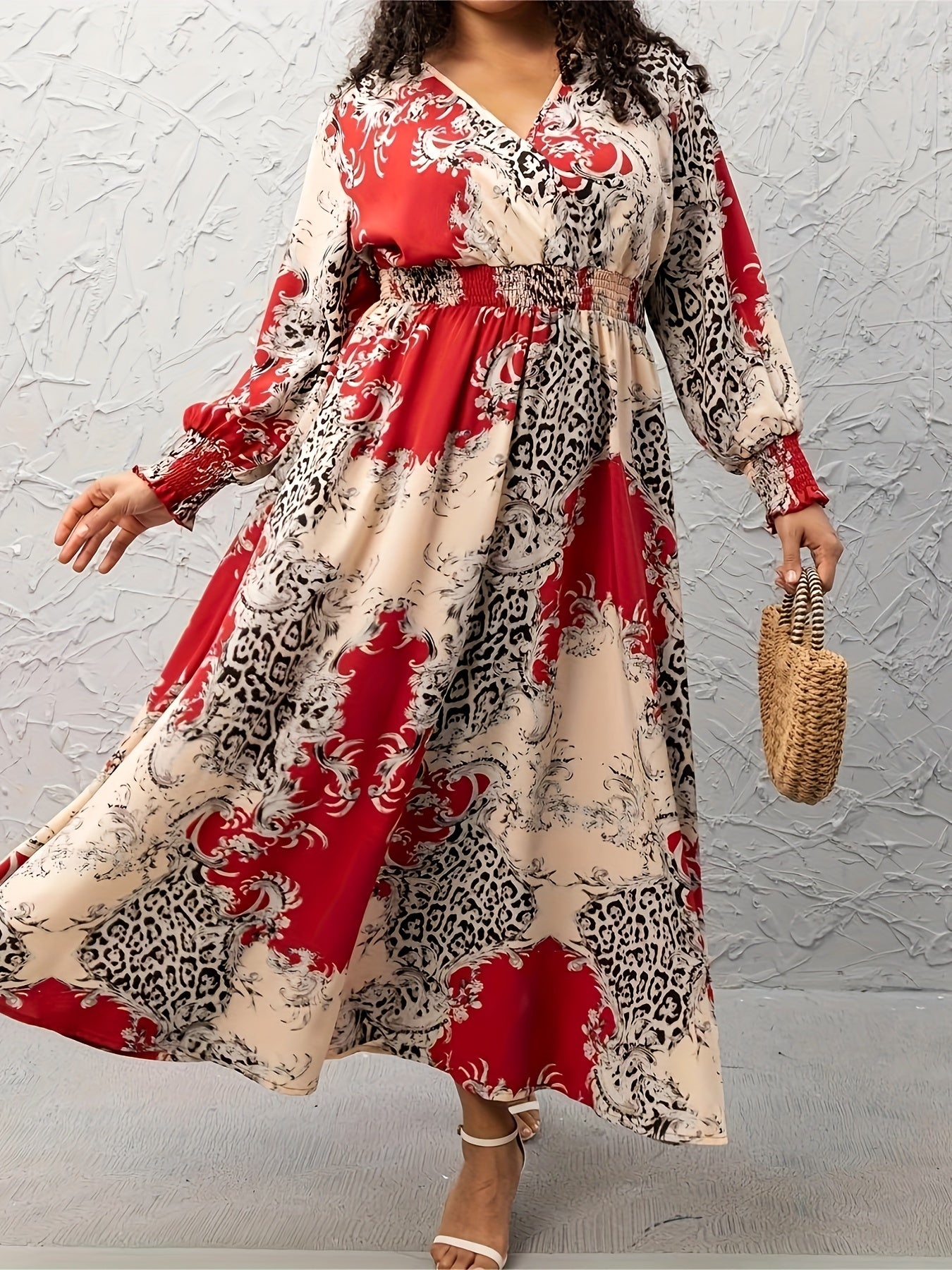 Colorblock Leopard Print Maxi Dress