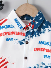 Boys Independence Letter Print Casual Lapel Shirt