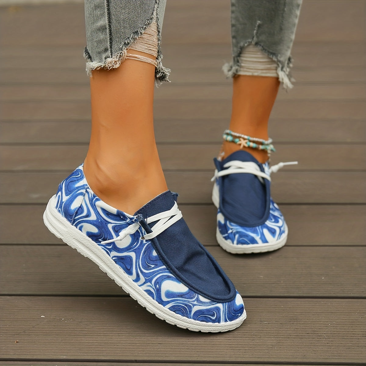 Women's Print Canvas Slip On Flat Sneakers