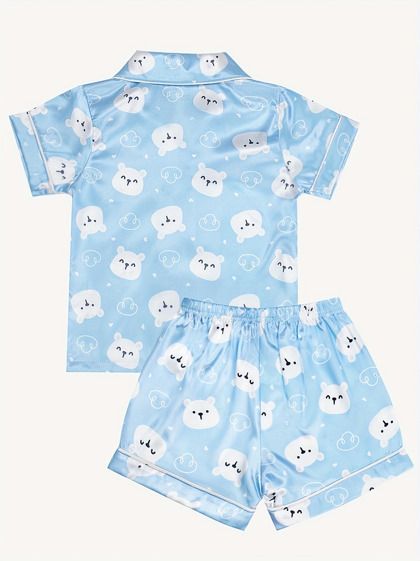 Girls Cat Graphic Pajama Set Button Top & Shorts Summer Sleepwear