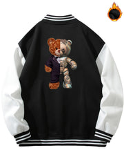 Teddy Bear Graphic Print Men's Casual Baseball Jacket