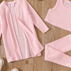 3pcs Toddler Girl Ribbed Cardigan & Tank Top & Leggings Set