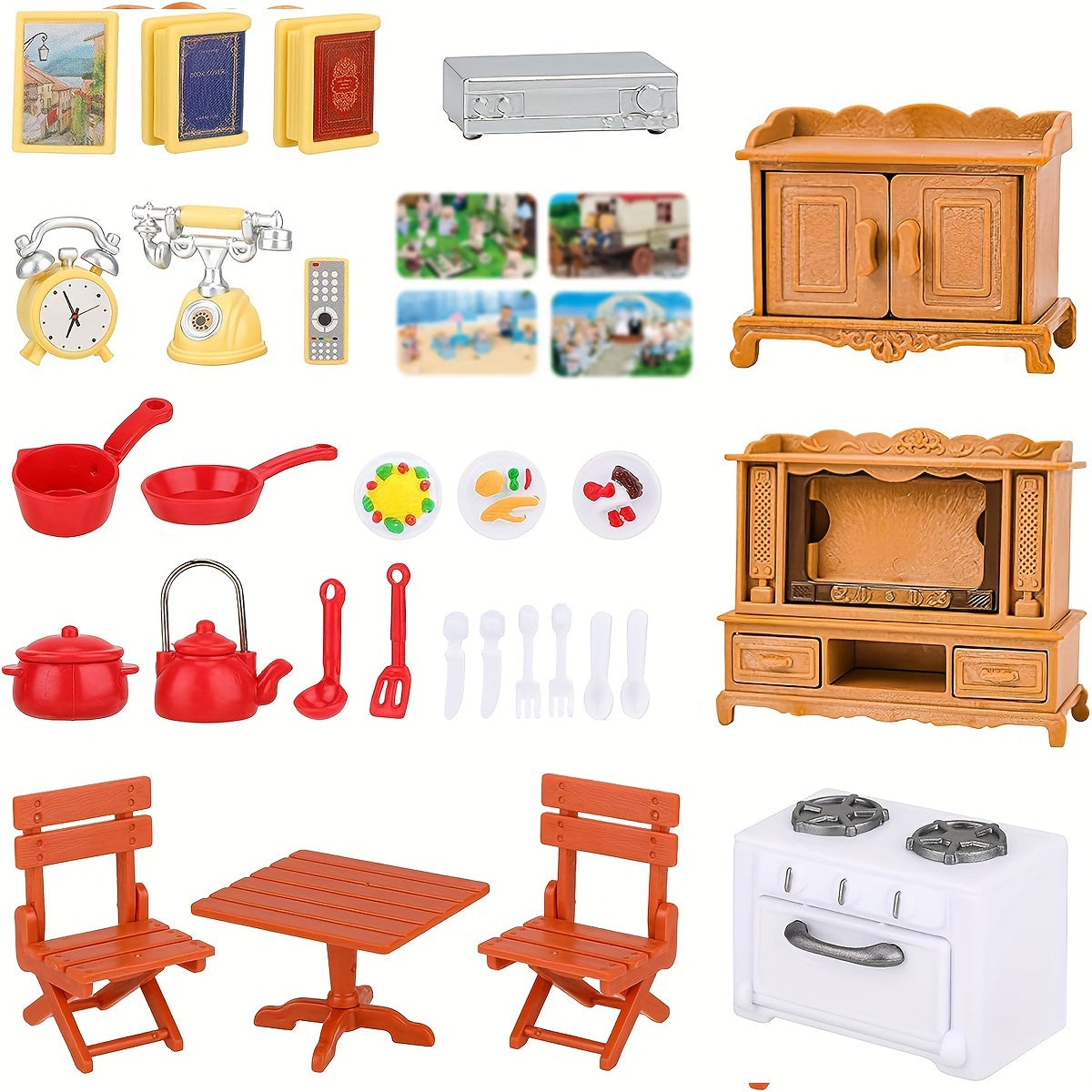 26pcs Dollhouse Furniture 1 12 Doll House Furniture Table Chair TV Cabinet Set