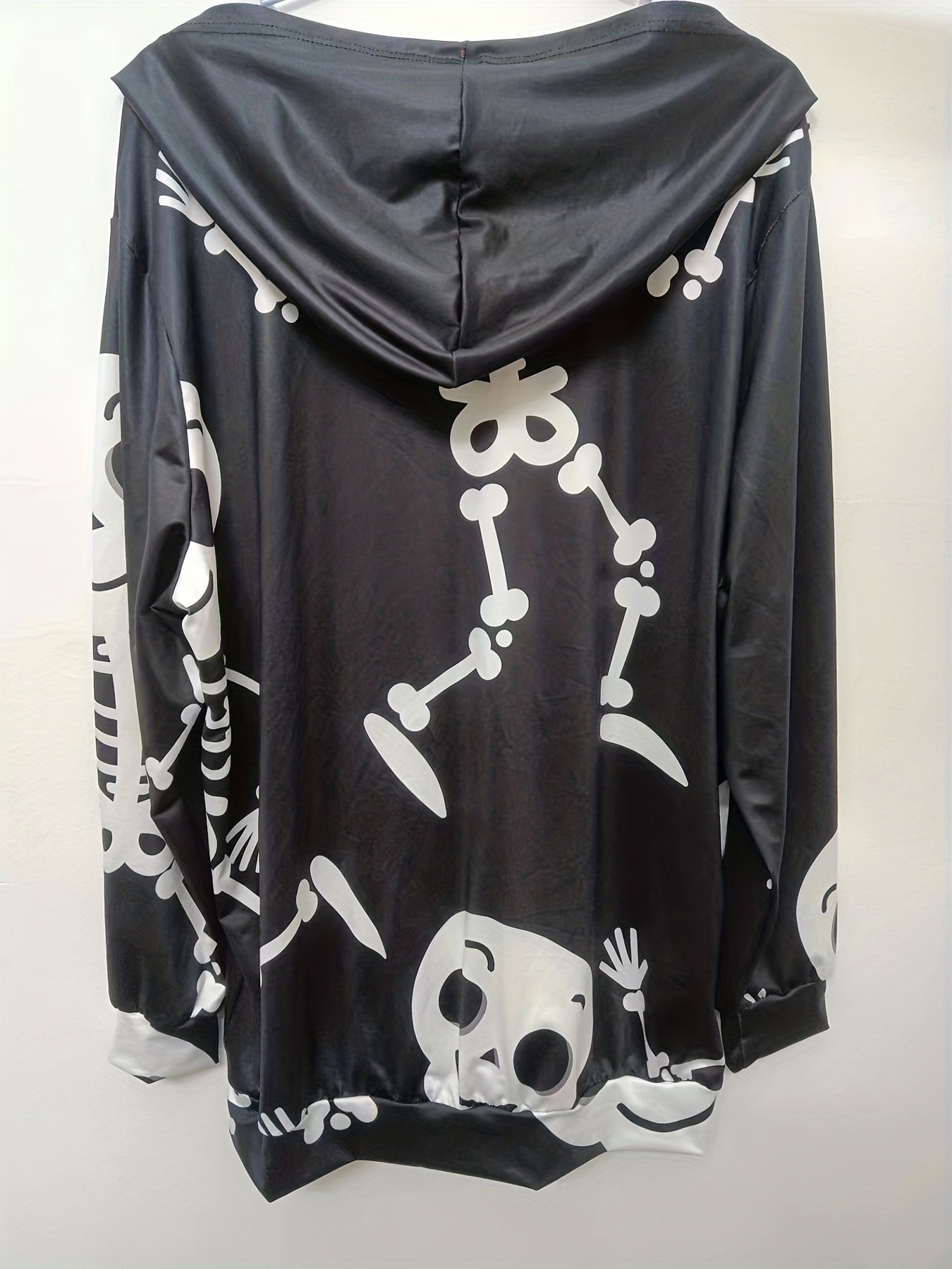 Skull Print Long Sleeve Hoodie With Pocket