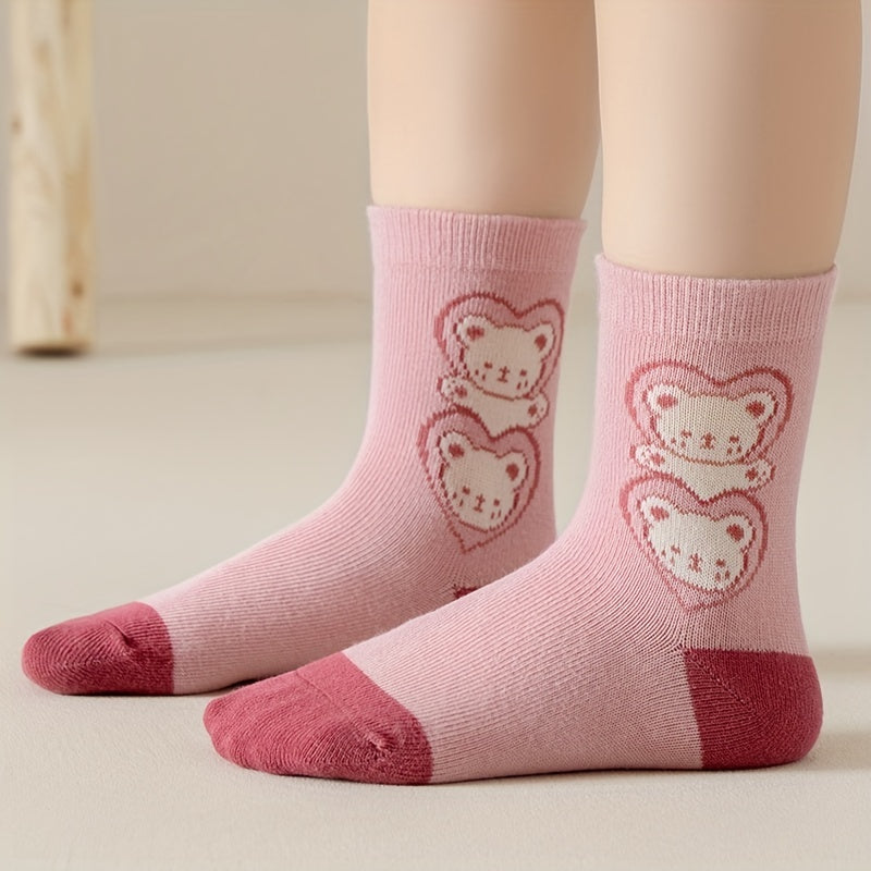 Girls Pink Bear Pattern Princess Socks, Set of 5