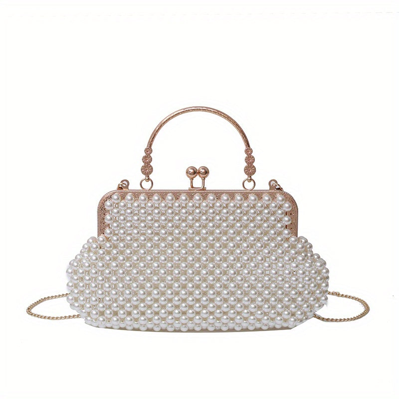 Pearl Beaded Frame Bag Formal Clutch Crossbody Handbag