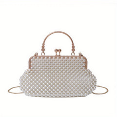 Pearl Beaded Frame Bag Formal Clutch Crossbody Handbag
