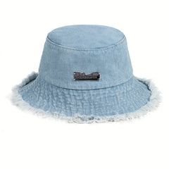 Denim Casual Bucket Hat Frayed Brim Lightweight Fisherman Cap Sunscreen