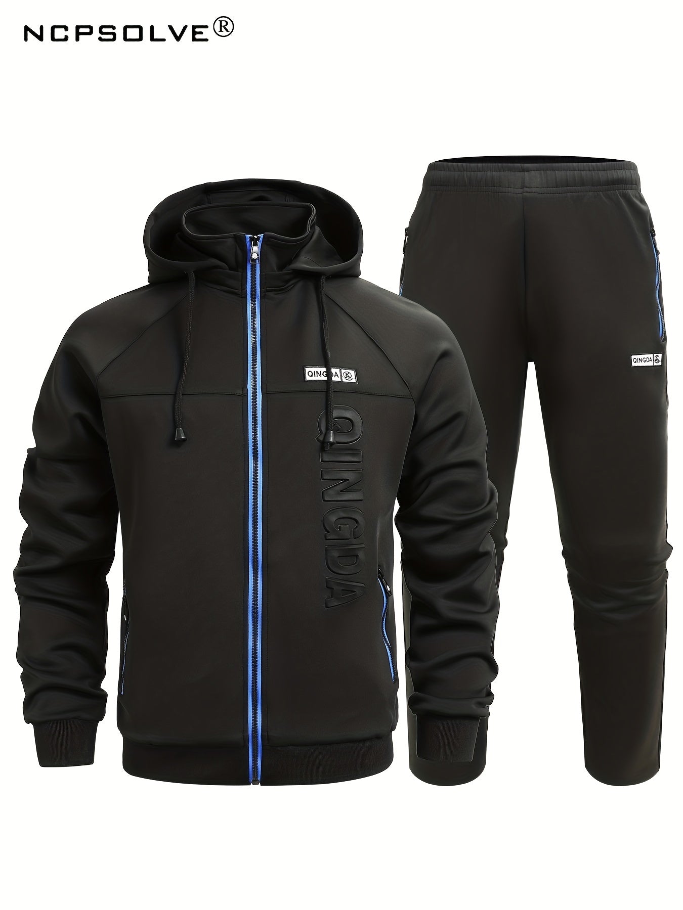 Men's Zip Up Hooded Jacket & Comfy Pants Set for Fall Winter Outdoor