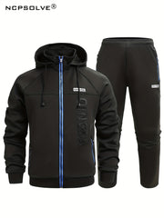 Men's Zip Up Hooded Jacket & Comfy Pants Set for Fall Winter Outdoor