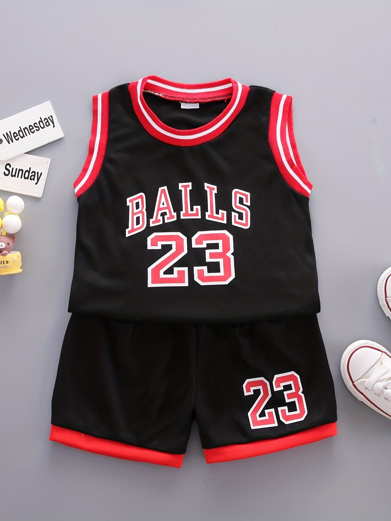 Boys Basketball Number Graphic Tank Top & Shorts Set for Summer