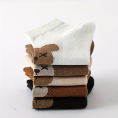 5 Pairs Kids Socks for Spring/Autumn - Girls Cartoon Bear Short Socks