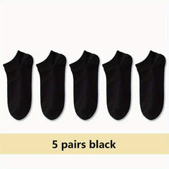 5 Pairs Soft & Lightweight Solid Ankle Socks Women's Stockings & Hosiery