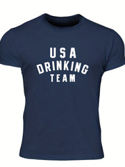 Drinking Team Men's Letter Print T-shirt Casual Stretch Tee