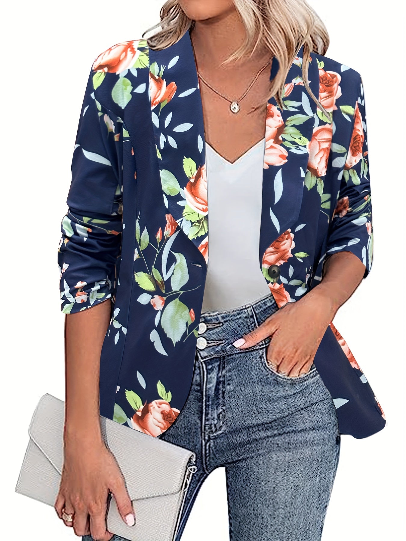Geometric Print Long Sleeve Blazer