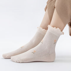 5 Pairs Fruit Print & Ruffle Socks Women's Stockings