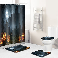 3pcs Halloween Pumpkin Mat Set Non Slip Bathroom Toilet Rug U Shape Mat
