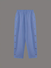 Solid Side Breasted Cropped Pants Casual Pocket Elastic Waist Pants