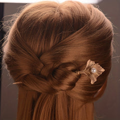 Vintage Ginkgo Leaf Hairpin Faux Pearl Hair Stick