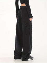 Flap Pockets Cargo Pants Loose Fit Non Stretch Straight Jeans