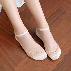 Floral Print Mesh Socks Sheer Ankle Stockings