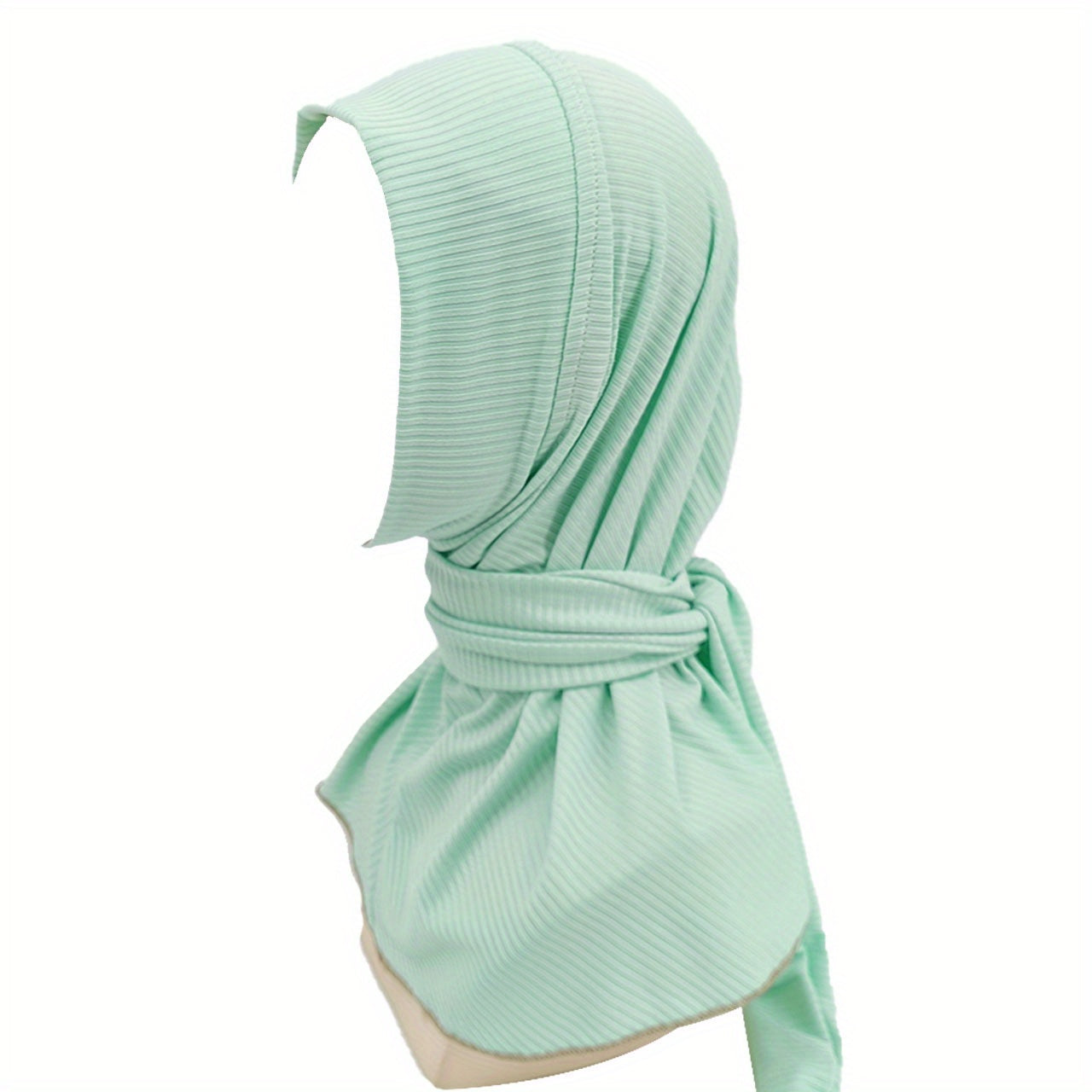Solid Striped Hijab Snap Button Turban Head Wrap Long Shawl Head Scarf