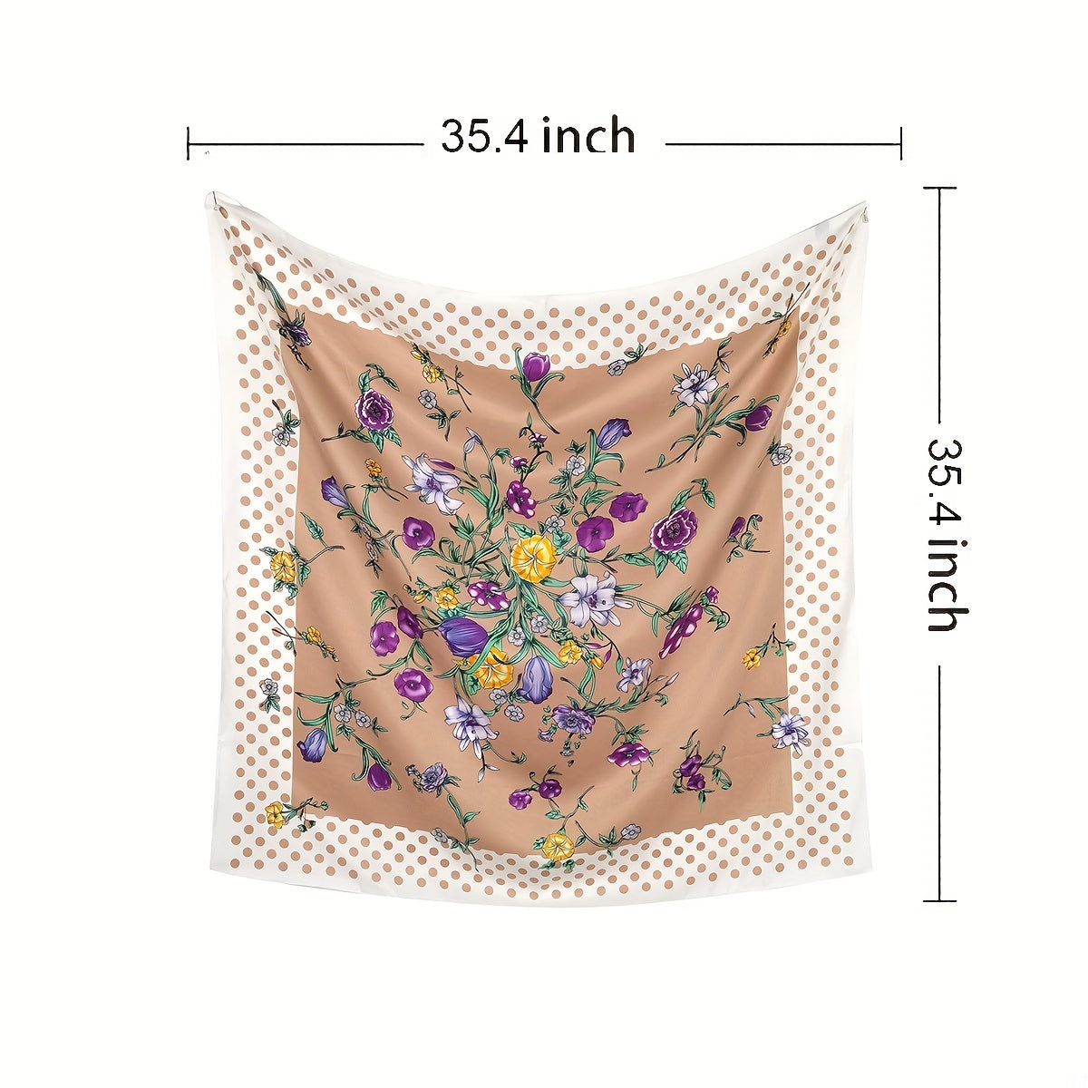 Polka Dot Flower Print Shawl Boho Twill Silk Square Scarf Vintage Neckerchief