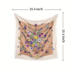 Polka Dot Flower Print Shawl Boho Twill Silk Square Scarf Vintage Neckerchief