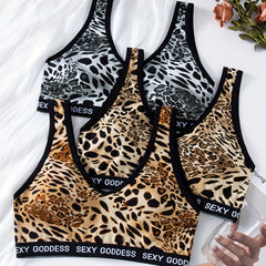 3pcs Leopard Wireless Bras Comfy & Breathable Stretch Bra Women's Lingerie