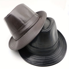 Men's PU Leather Top Hat Jazz Top Hat Outdoor Casual Hat