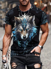 Men's 3D Wolf T-shirt Stretchy Breathable Tee for Spring Fall Outdoor
