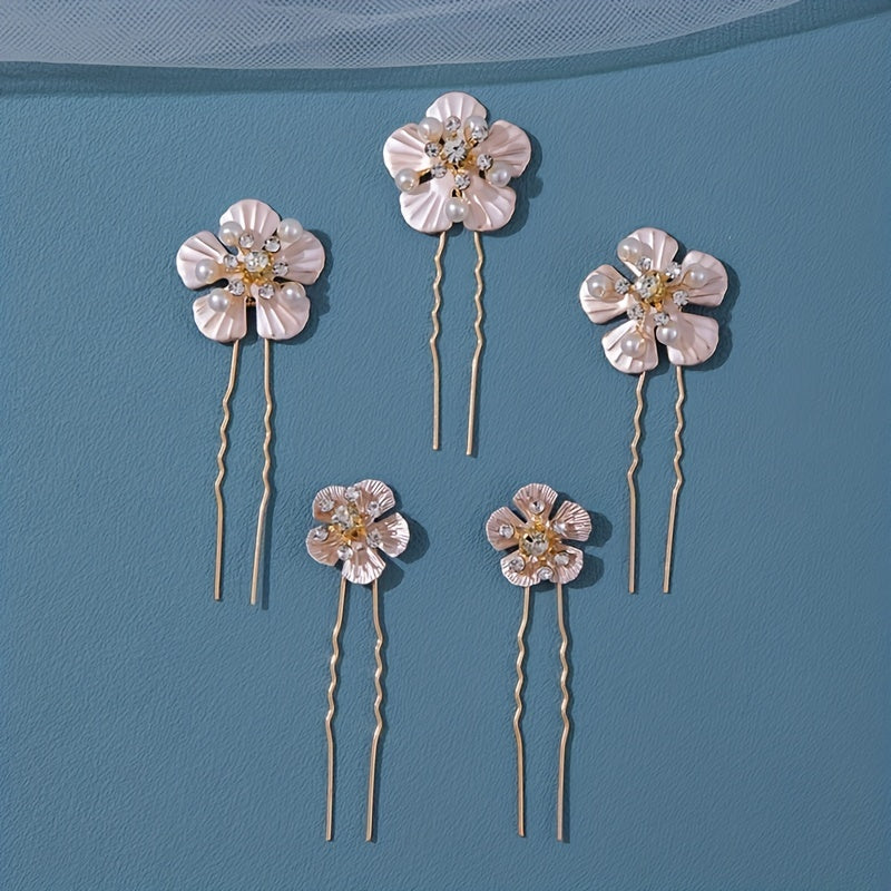5pcs Crystal Rhinestone Bridal Hairpins U Shaped Wedding Hairpin