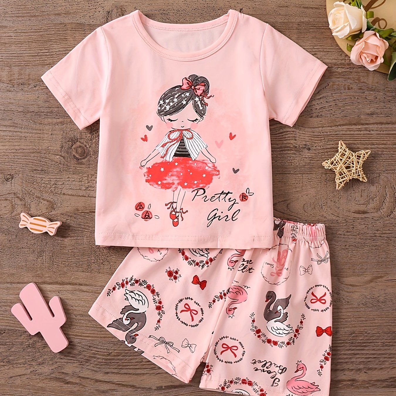 Girls Portrait Print Pajama Set Kids Clothes