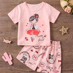 Girls Portrait Print Pajama Set Kids Clothes