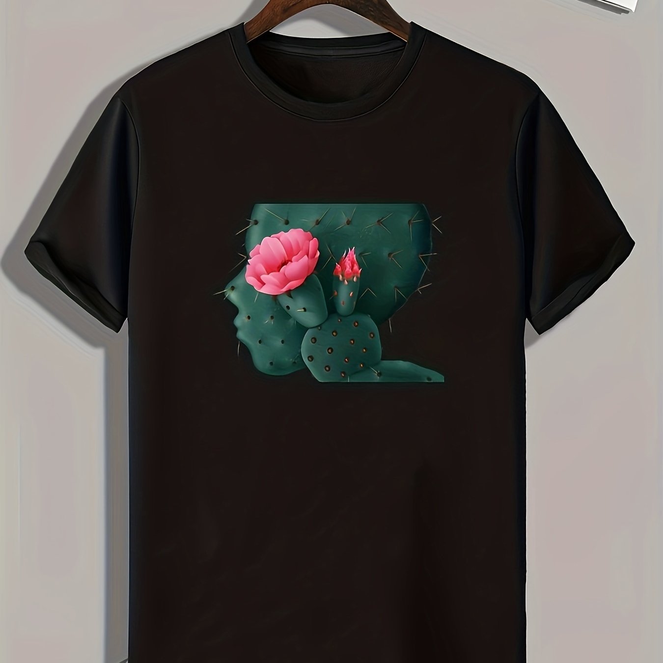 Cactus Flower Print Men's Graphic T shirt Comfy Summer Tee