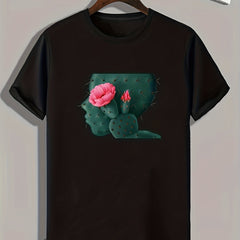 Cactus Flower Print Men's Graphic T shirt Comfy Summer Tee