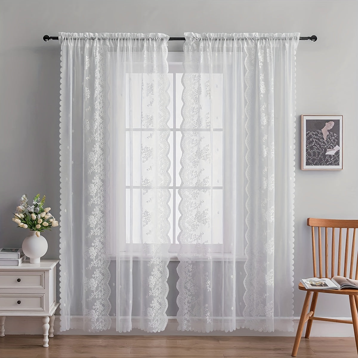 Romantic Lace Sheer Curtain Rod Pocket for Home Decor