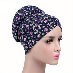 Vintage Flower Print Turban Cap Elastic Head Wrap Bohemian Bandana