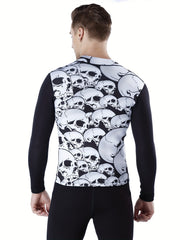 Skulls Pattern Rash Guard for Men, Sun Protection Swimsuit Top