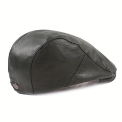 Leather Beret Hat Vintage Flat Caps Solid Cap