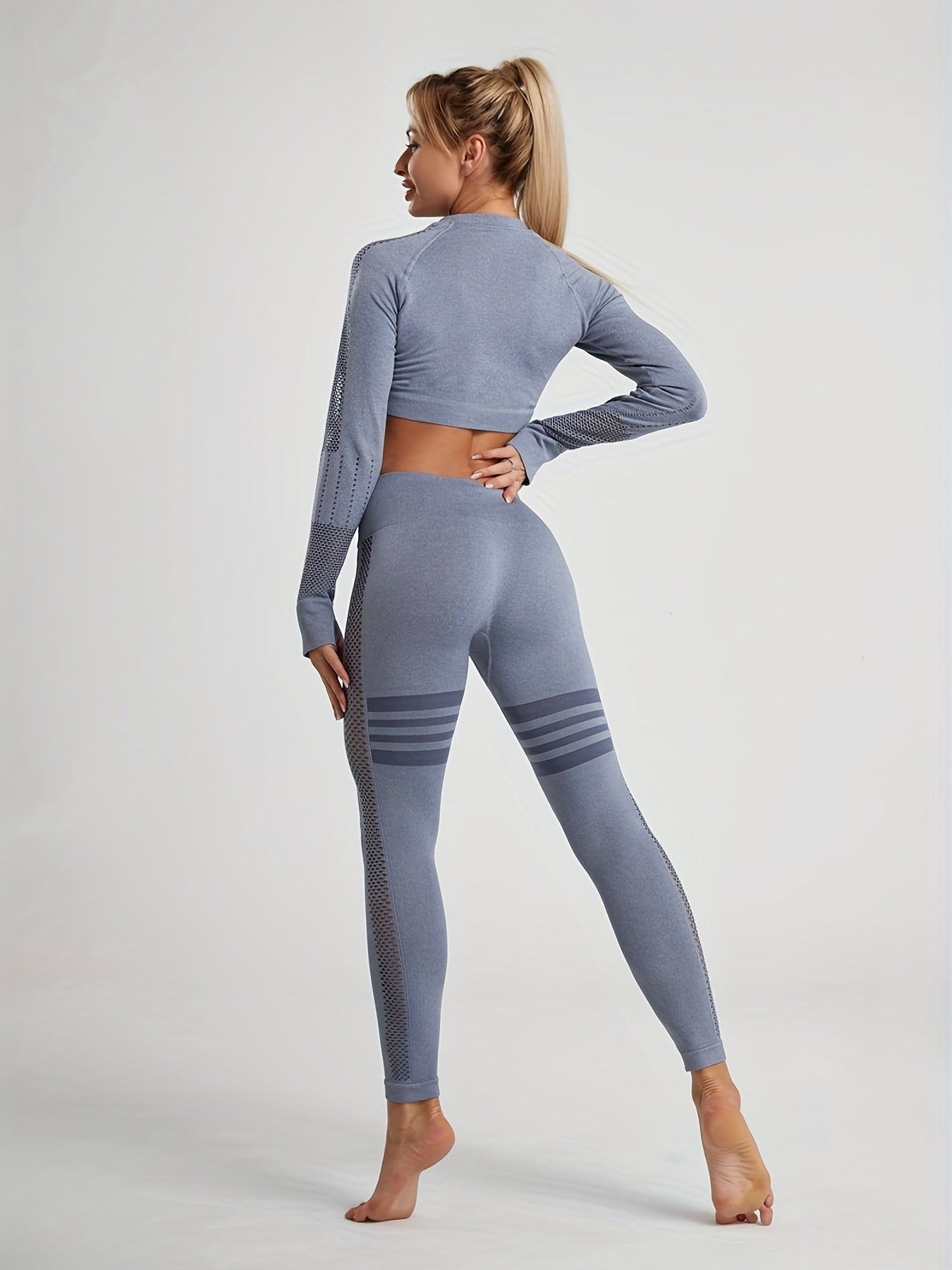 2pcs Yoga Sets High Elastic Hollow Long Sleeve Top & Leggings Women's